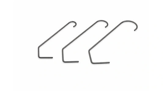 powder coating hooks in different sizes arranged on a plain white background