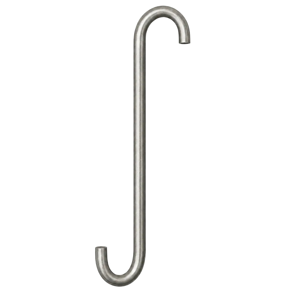 Bright basic steel C-hook for powder coating and industrial finishing applications on a white background.