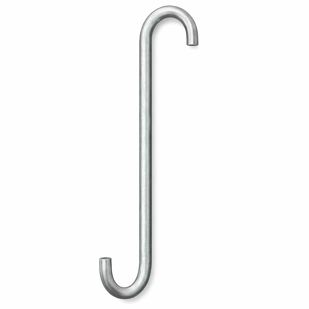 304 stainless steel 90 degree C-hook for powder coating and industrial finishing applications on a white background.
